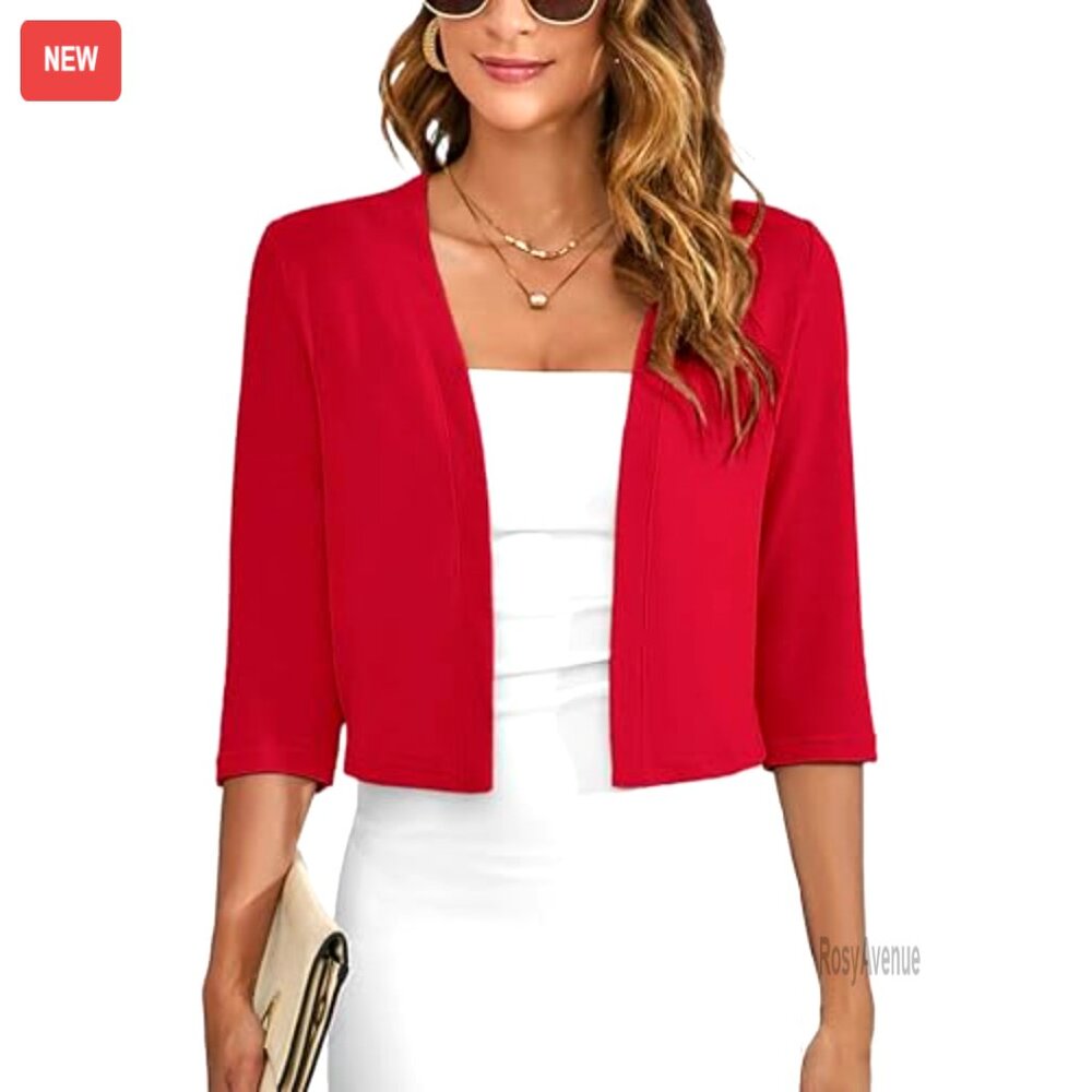 Thin Shrugs 3/4 Sleeve Lightweight Cropped Cardigan Open Front Chic Casual